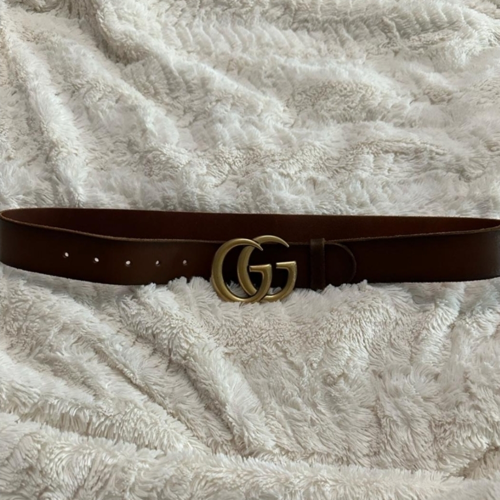 Brown Leather Belt with Gold Buckle 85 Fits Like A 27 Waist